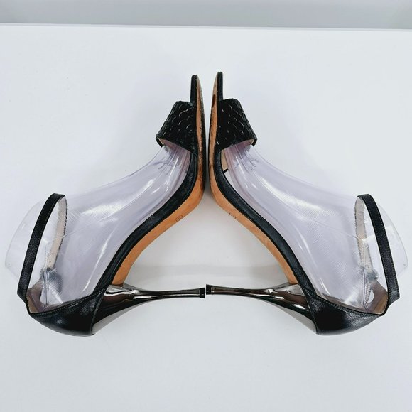 Coach Francesca Stiletto Heel Sandals 9.5 B Black Snake Embossed Leather Strappy - Picture 9 of 14